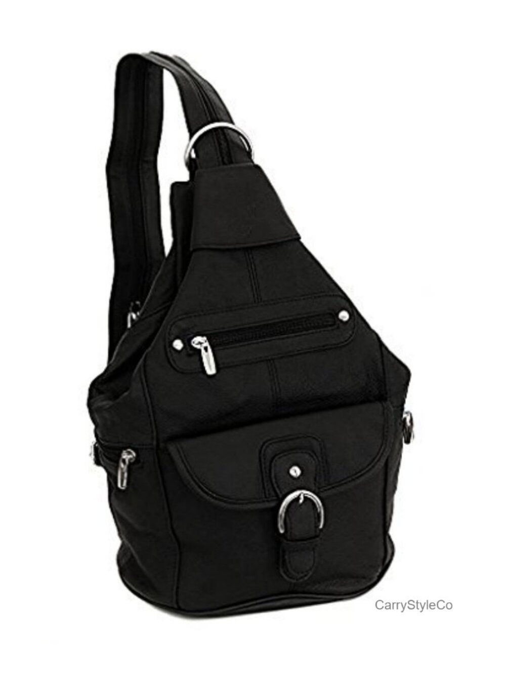 Genuine Cowhide Leather Convertible Sling Backpack Purse 7 Pocket Medium